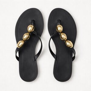 Zara black flip flop sandals gold details size EU 40 / US 9.5